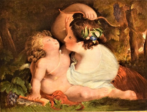 "Venus et Cupidon" - école anglaise du XIXème - Tableaux et dessins Style Louis-Philippe